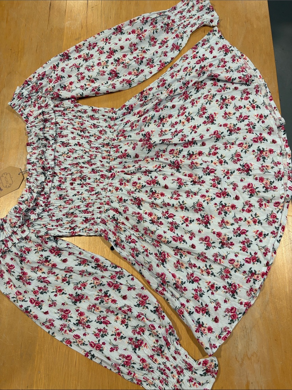 Kori White Floral Off-Shoulder Long Sleeve Top